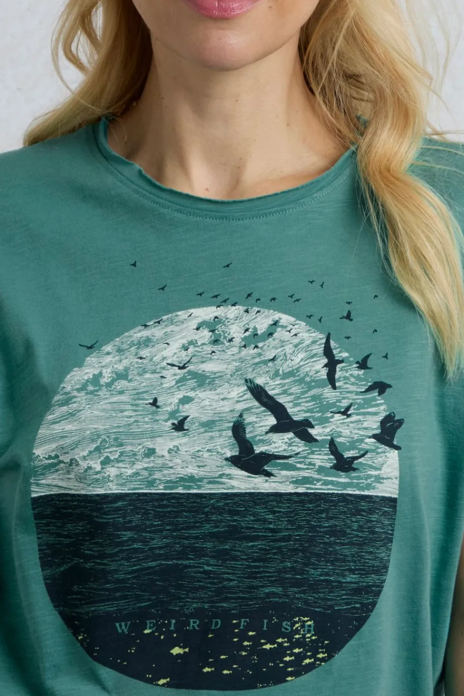 Weird Fish Tunics|Tops & T-Shirts|Volant Organic Cotton Front Print T-Shirt Viridis