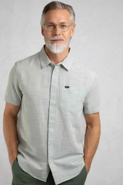 Weird Fish Shirts|Linen|Washton Textured Short Sleeve Shirt Army Green