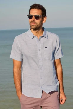 Weird Fish Shirts|Linen|Washton Textured Short Sleeve Shirt Cobalt Blue