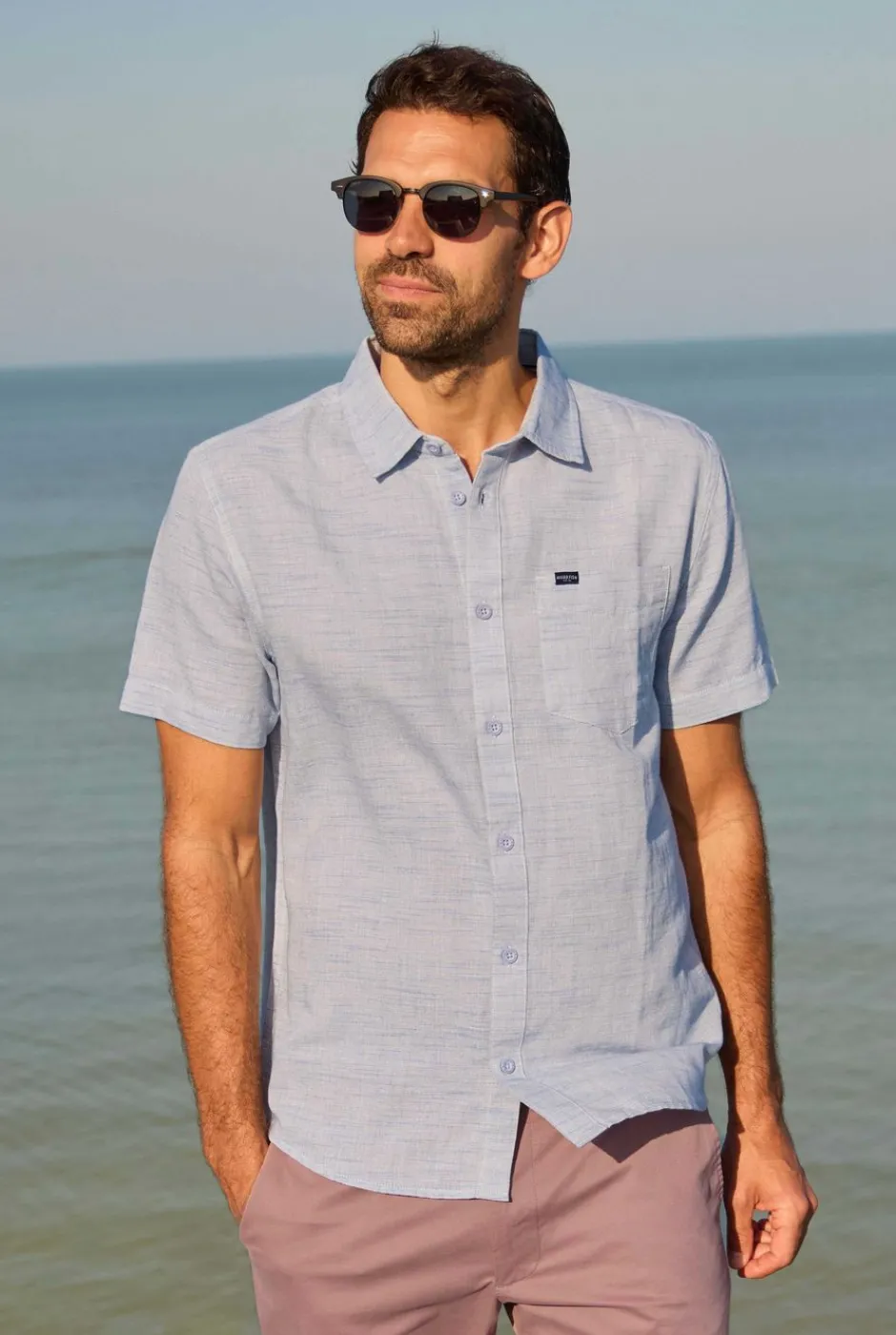 Weird Fish Shirts|Linen|Washton Textured Short Sleeve Shirt Cobalt Blue