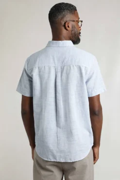 Weird Fish Shirts|Linen|Washton Textured Short Sleeve Shirt Cobalt Blue