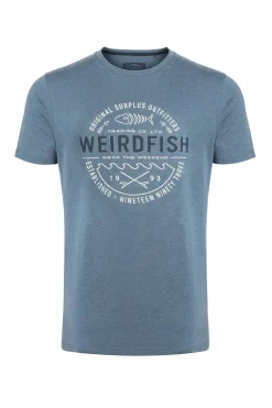 Weird Fish T-Shirts|Waves Front Print Graphic T-Shirt Mid Blue
