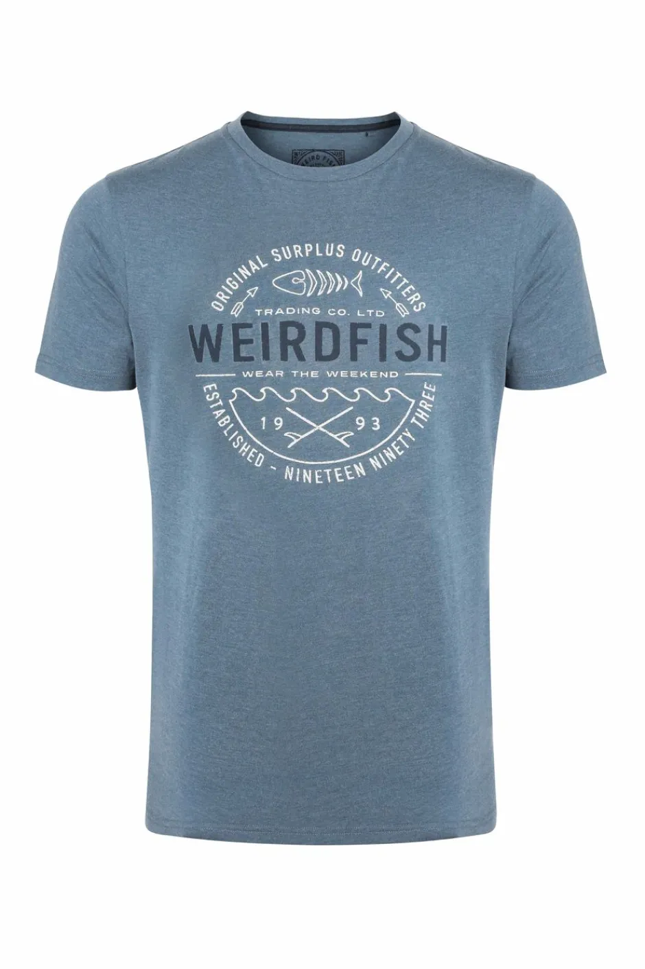 Weird Fish T-Shirts|Waves Front Print Graphic T-Shirt Mid Blue