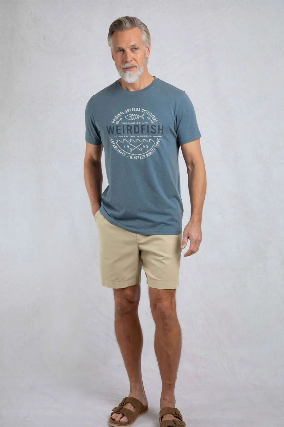 Weird Fish T-Shirts|Waves Front Print Graphic T-Shirt Mid Blue