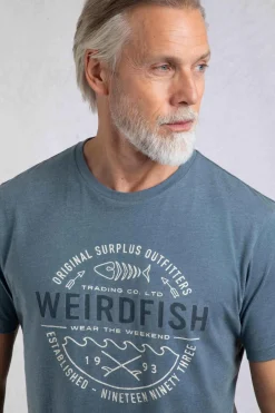 Weird Fish T-Shirts|Waves Front Print Graphic T-Shirt Mid Blue