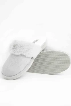 Weird Fish Flipflops And Footwear|Flipflops And Footwear|Willow Mule Fluffy Slippers Pearl Grey