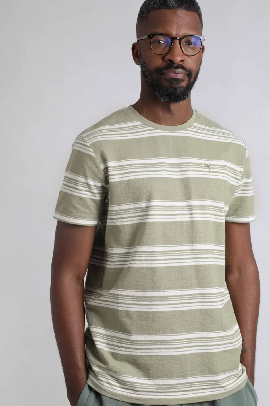 Weird Fish T-Shirts|Xavier Eco Crepe Stripe T-Shirt Sage