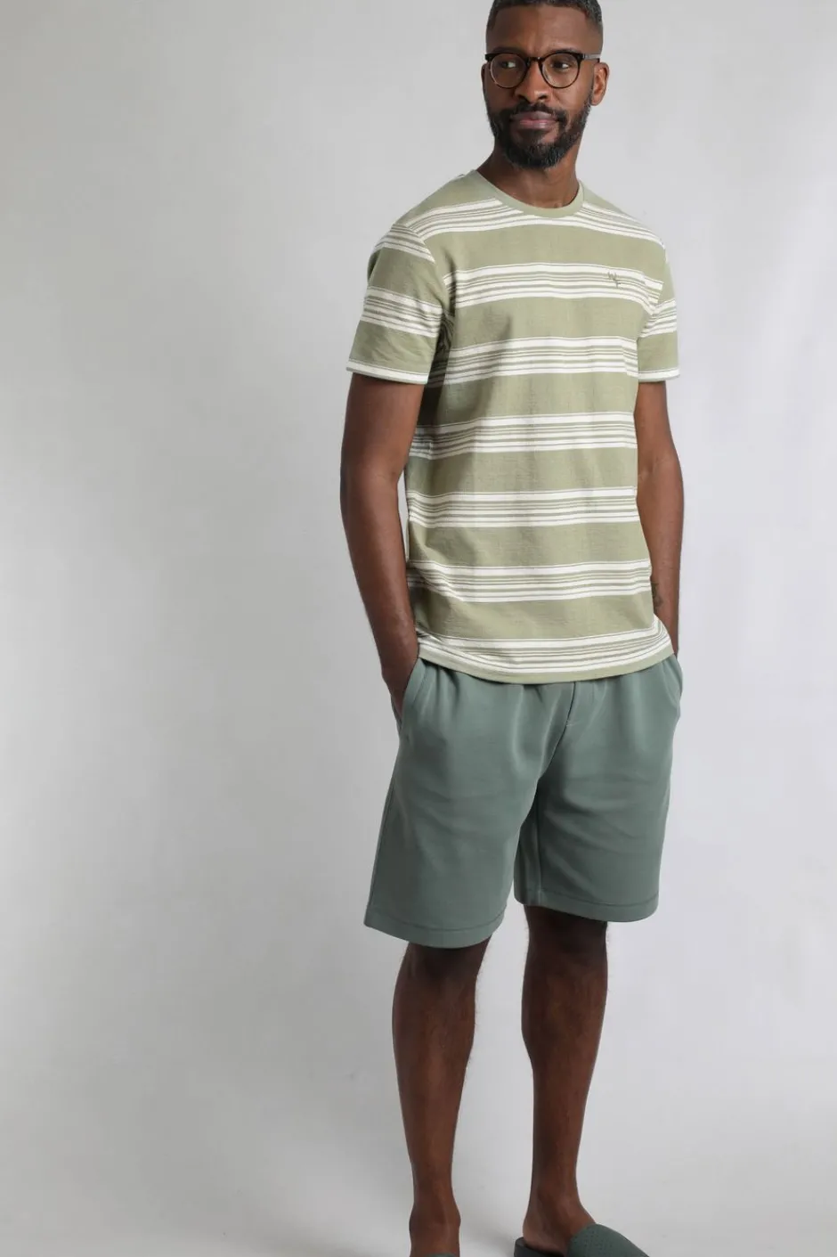 Weird Fish T-Shirts|Xavier Eco Crepe Stripe T-Shirt Sage