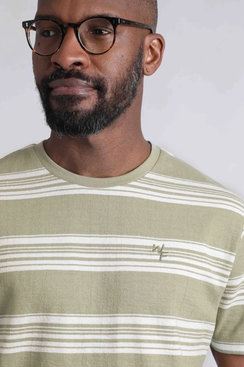 Weird Fish T-Shirts|Xavier Eco Crepe Stripe T-Shirt Sage