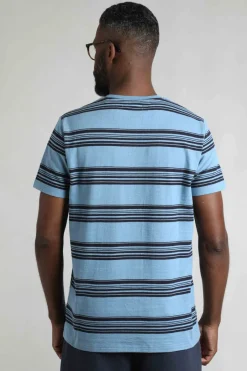 Weird Fish T-Shirts|Xavier Eco Crepe Stripe T-Shirt Denim Blue