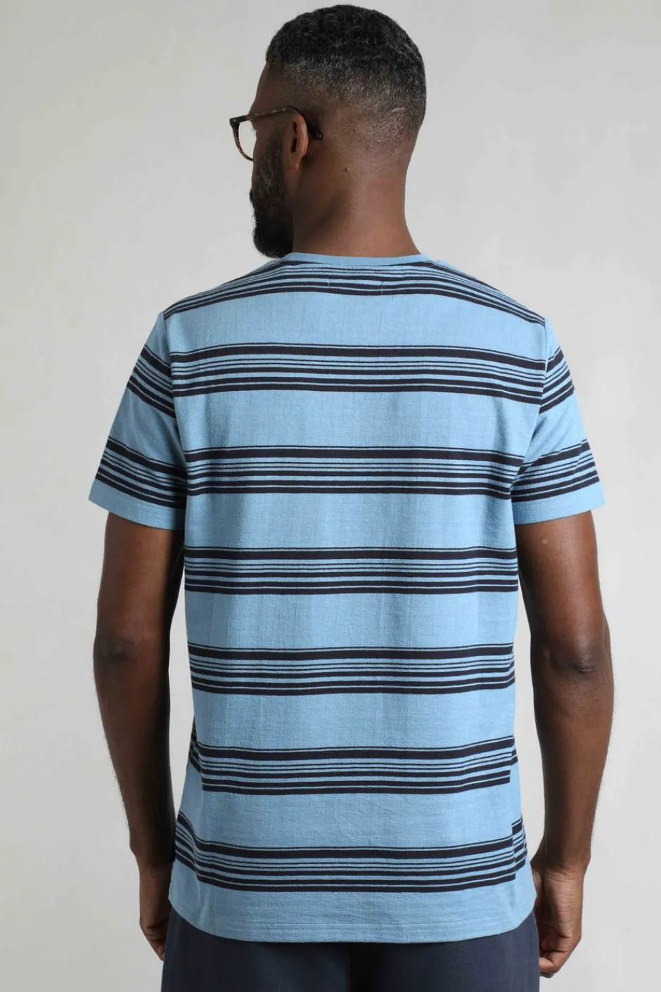Weird Fish T-Shirts|Xavier Eco Crepe Stripe T-Shirt Denim Blue