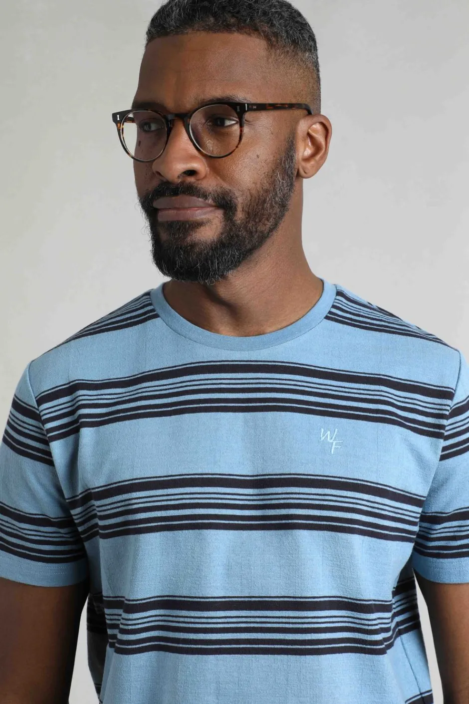 Weird Fish T-Shirts|Xavier Eco Crepe Stripe T-Shirt Denim Blue