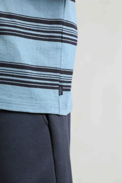 Weird Fish T-Shirts|Xavier Eco Crepe Stripe T-Shirt Denim Blue