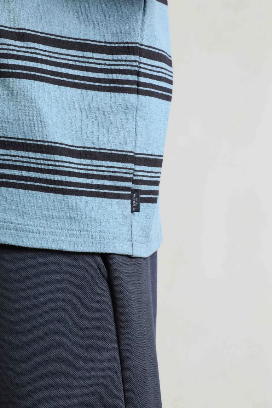 Weird Fish T-Shirts|Xavier Eco Crepe Stripe T-Shirt Denim Blue