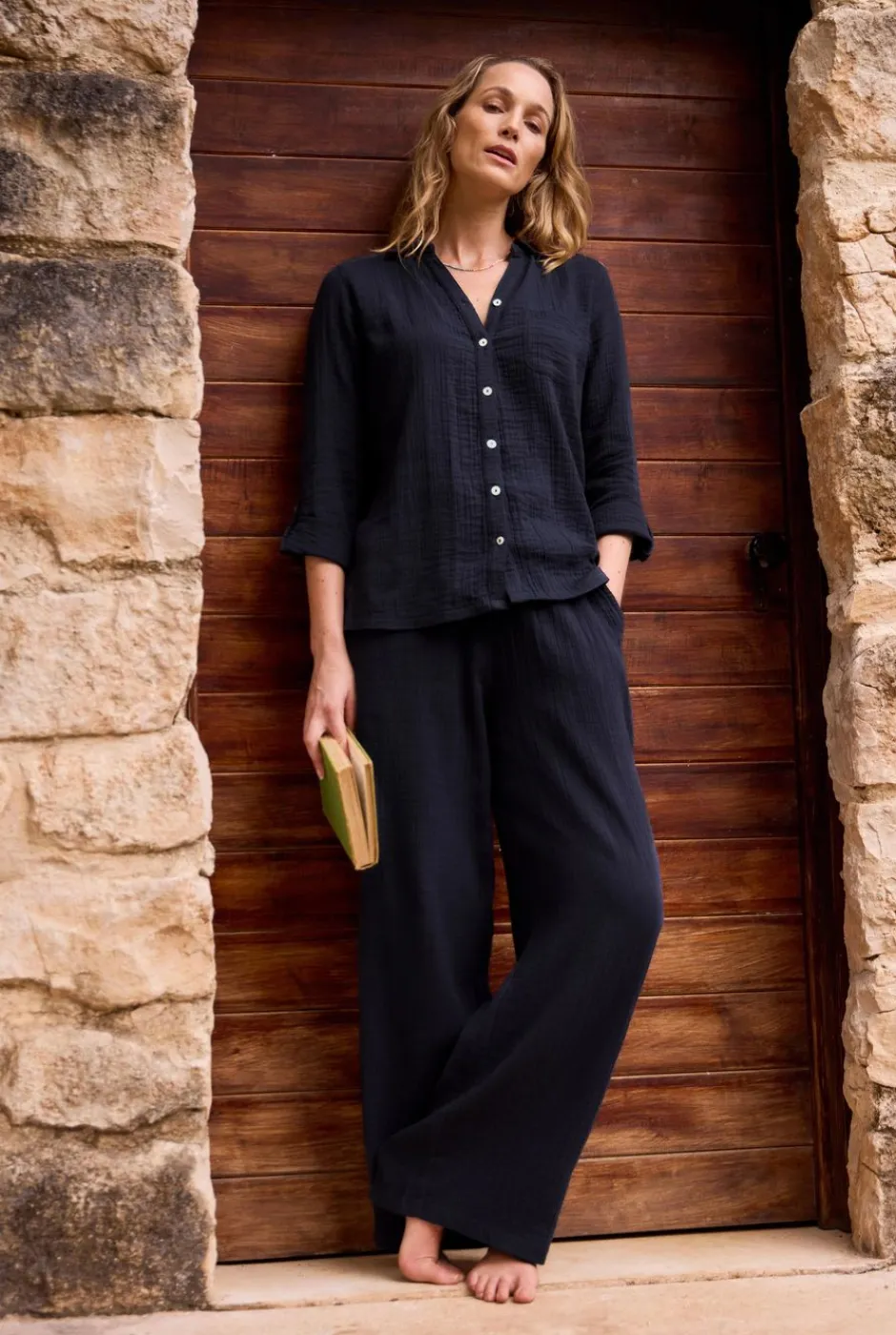 Weird Fish Leggings|Jumpsuits & Playsuits|Zelaya Organic Cotton Double Cloth Wide Leg Trousers Navy