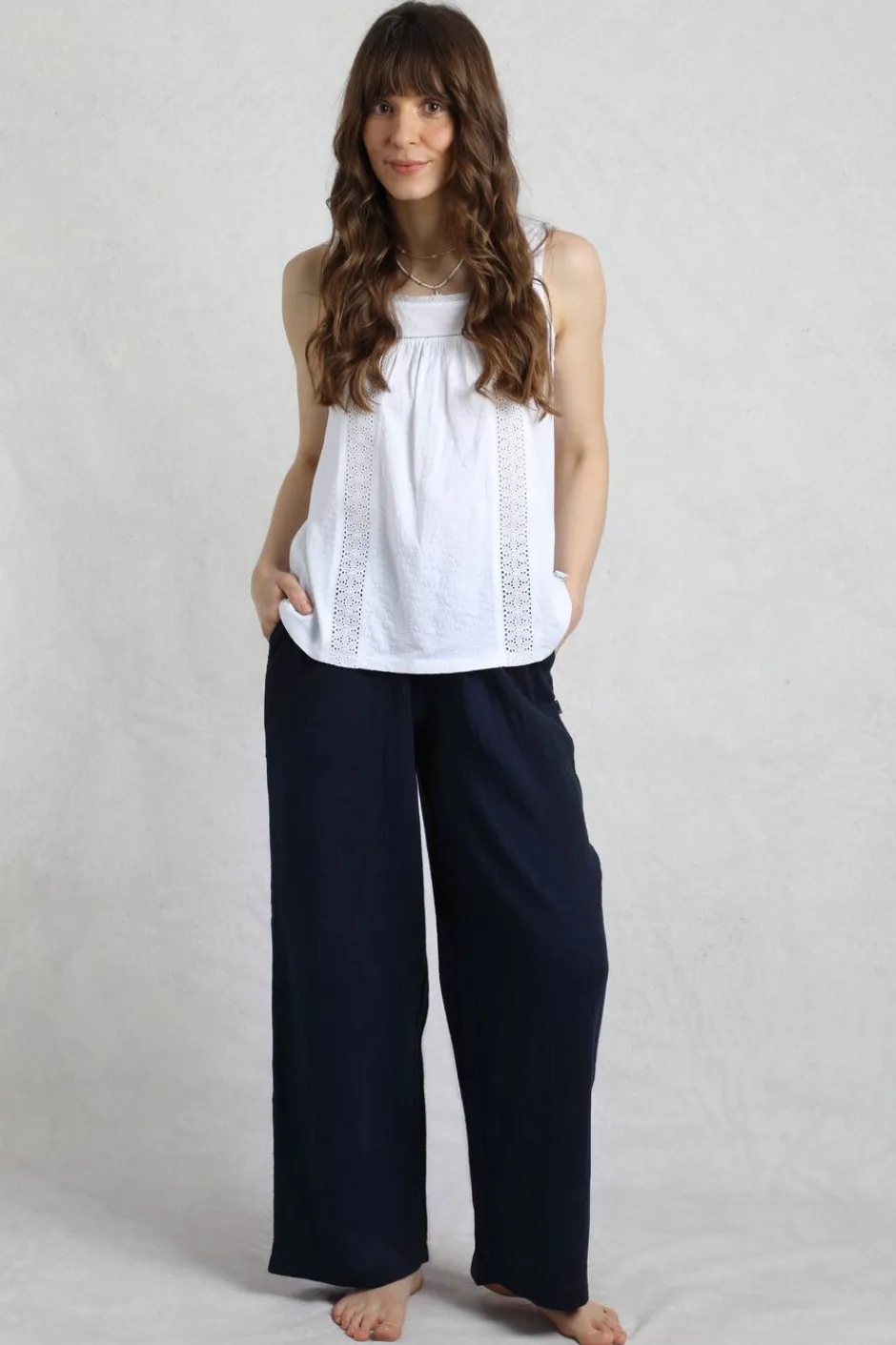 Weird Fish Leggings|Jumpsuits & Playsuits|Zelaya Organic Cotton Double Cloth Wide Leg Trousers Navy