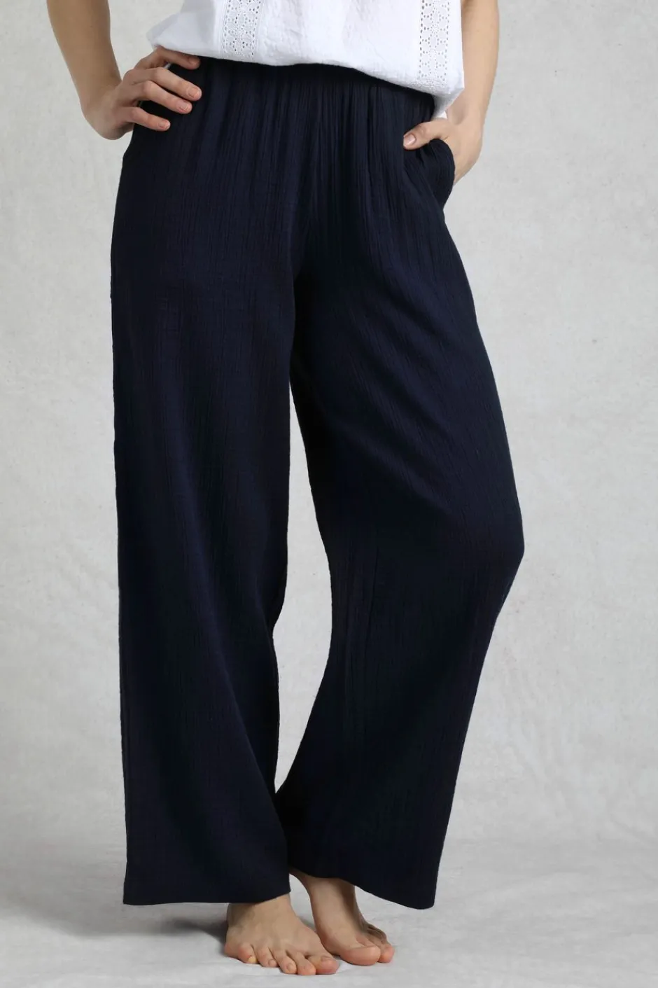 Weird Fish Leggings|Jumpsuits & Playsuits|Zelaya Organic Cotton Double Cloth Wide Leg Trousers Navy